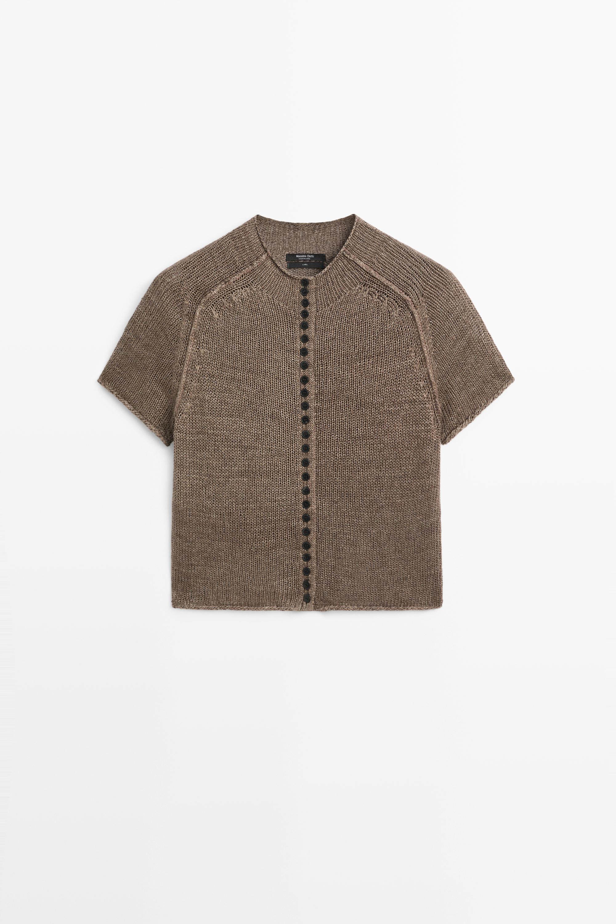 100% linen knit cardigan with buttons